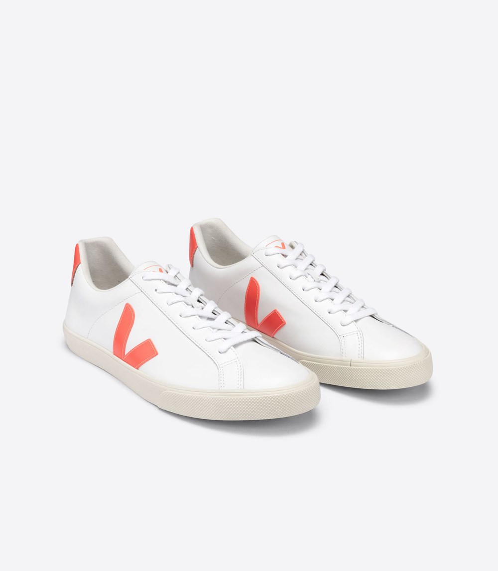 Veja Sneakers Dam - Esplar Läder - Vita/Orange - 680159-KVN